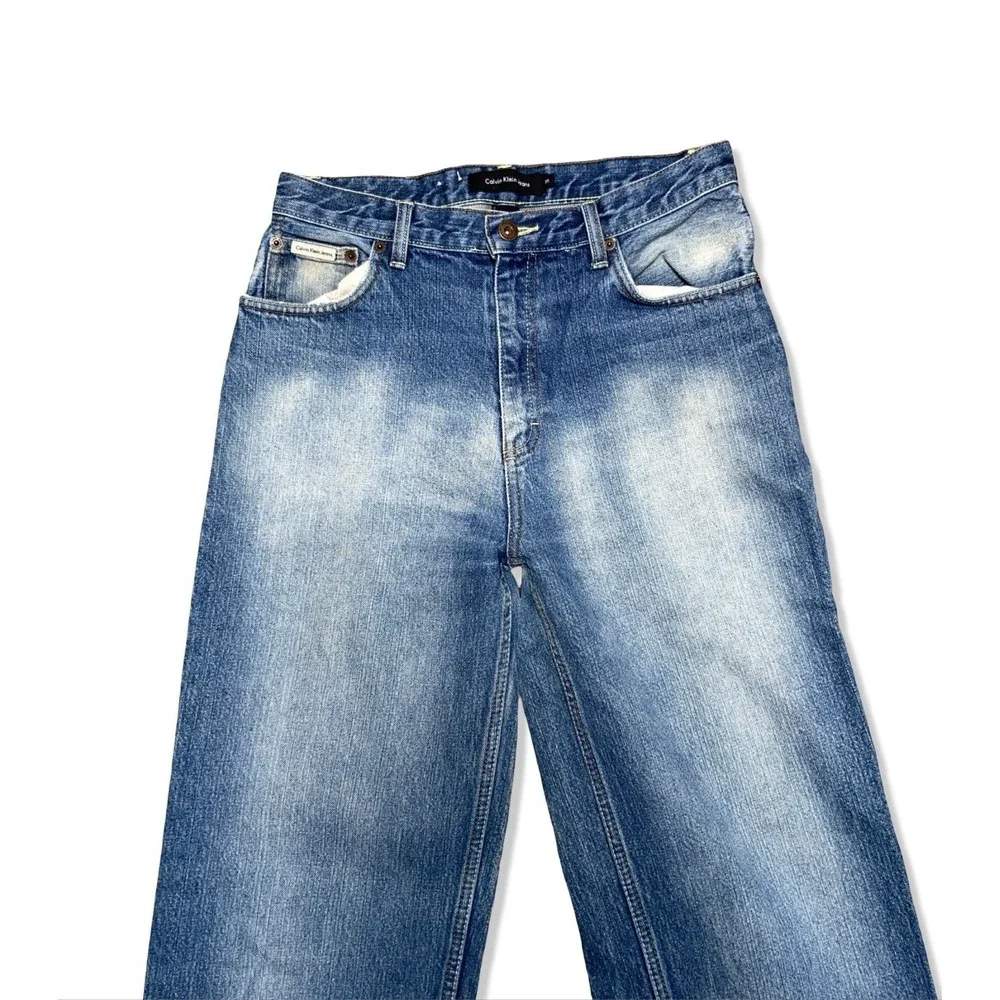 Calvin Klein Jeans Y2K Wide Leg Faded Blue Denim Jeans 30x30 100% Cotton